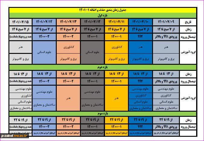 جدول زمان بندی حذف و اضافه ۱_۱۴۰۱ 2